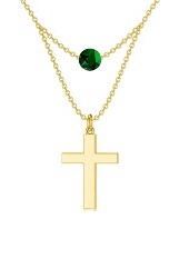 very nice cross two layer emerald gold baby necklace